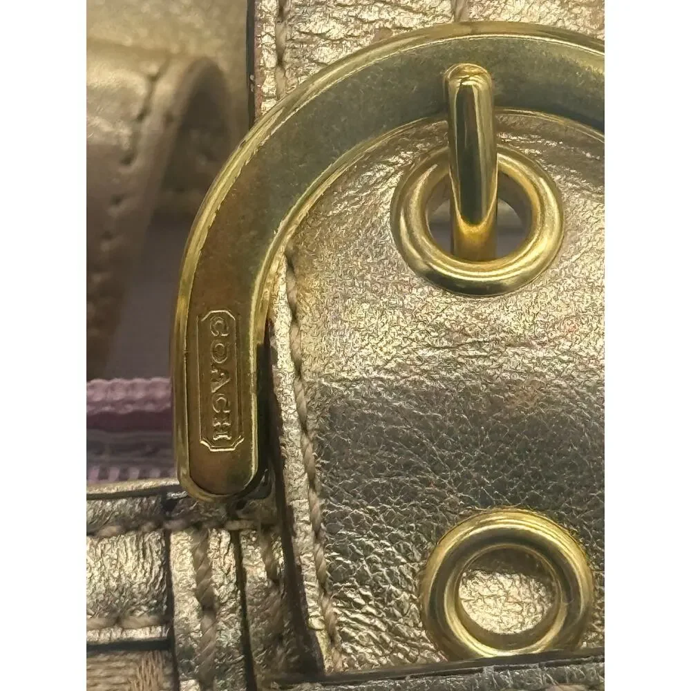 Coach Soho Pleated Canvas Tote Metallic Gold Leather Hardware Shoulder Bag⁠